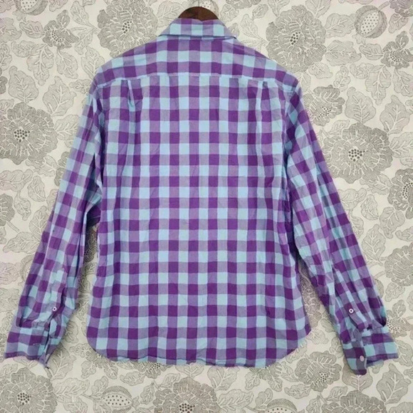 Bonobos Mens Purple‎ & Blue Checkered Long Sleeve Shirt L - Picture 2 of 5